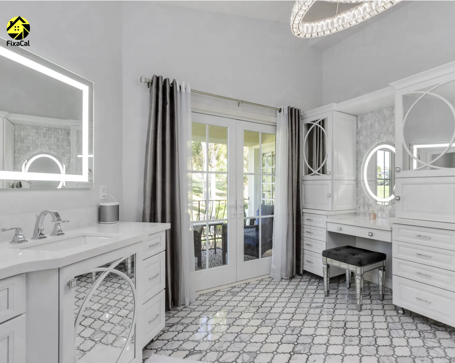 Residential lighting installation with decorative chandelier in Orange County home