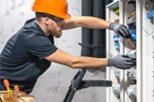 alt="Irvine, CA electrician installing electrical panel in home"